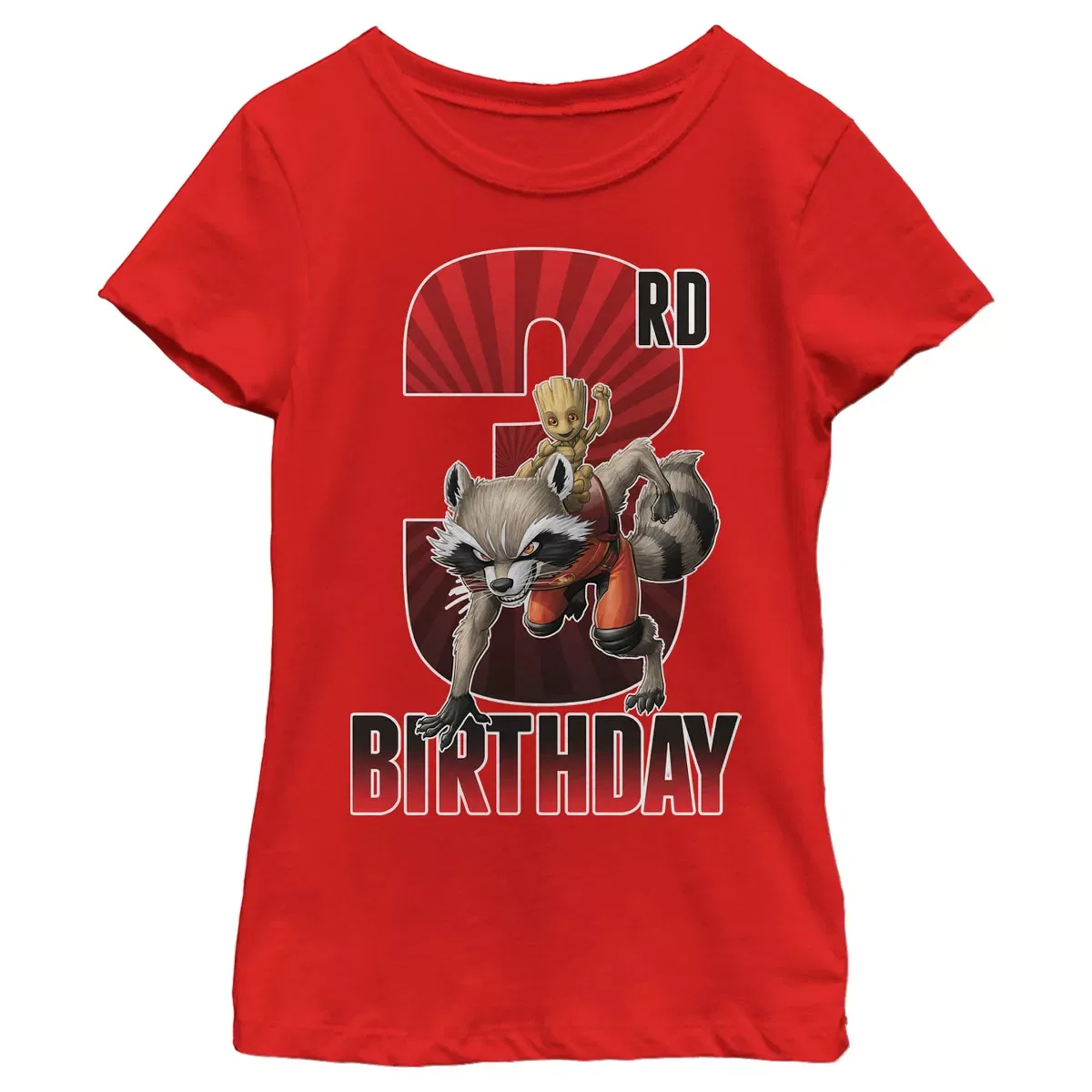 Детская футболка для девочек с принтом Marvel Rocket and Baby Groot 3rd Birthday, Red