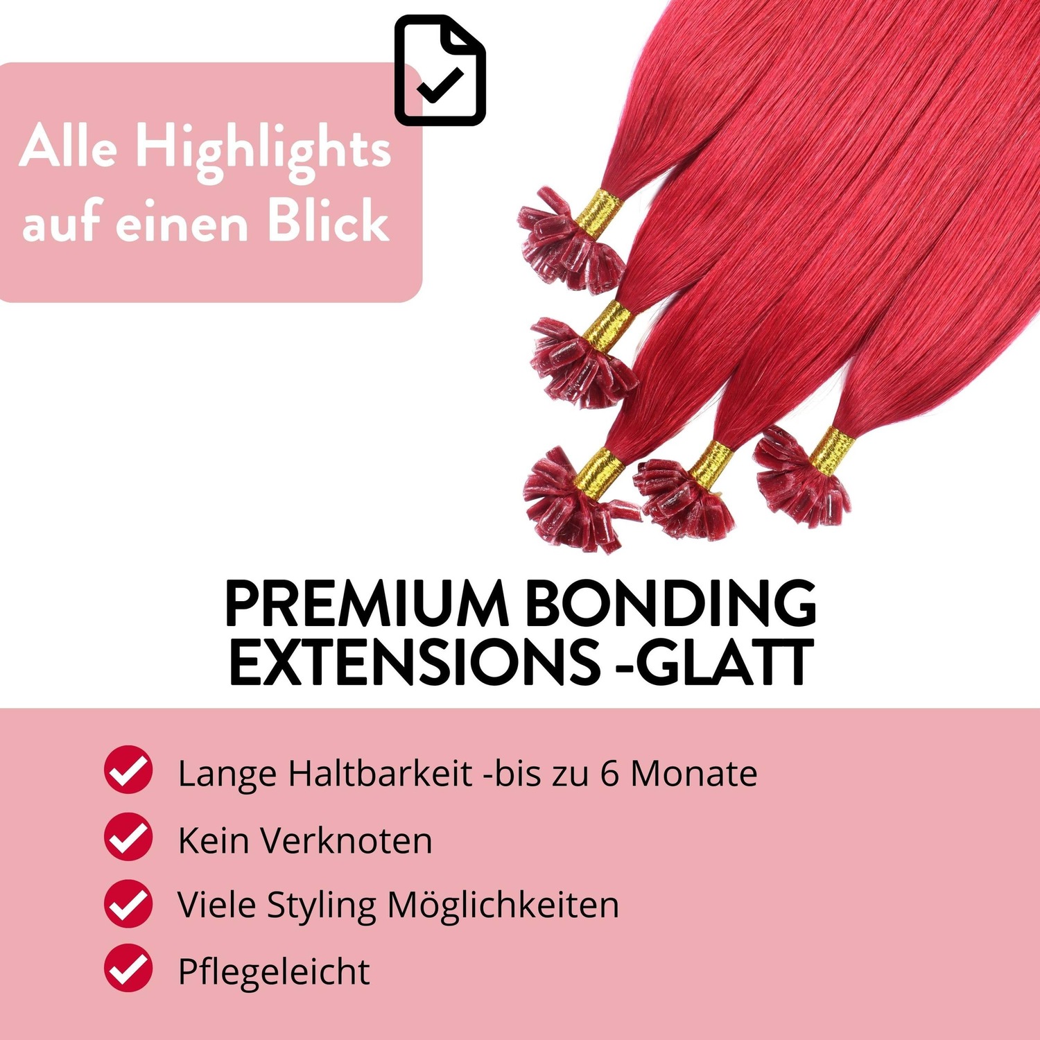Накладные волосы bonding extensions premium echthaar #0/44 rot-intensiv 0,8g Hair2Heart, количество 25 шт. — фото 3
