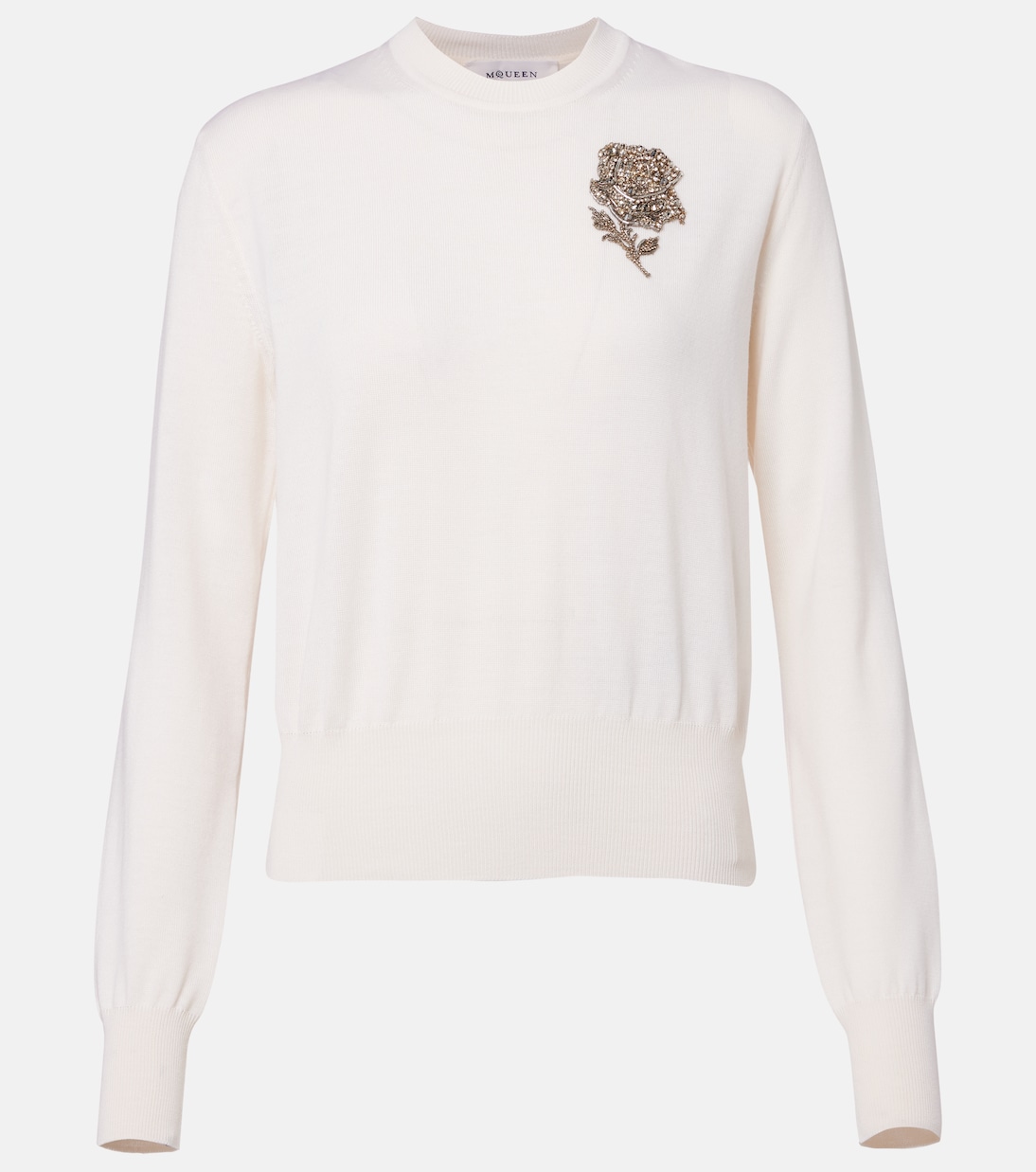 

Вязаный свитер с бисером McQueen, Ivory/Crystal