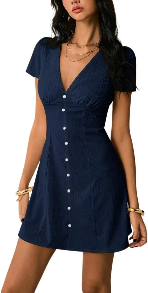 Женское повседневное платье мини A-силуэта, Navy Blue