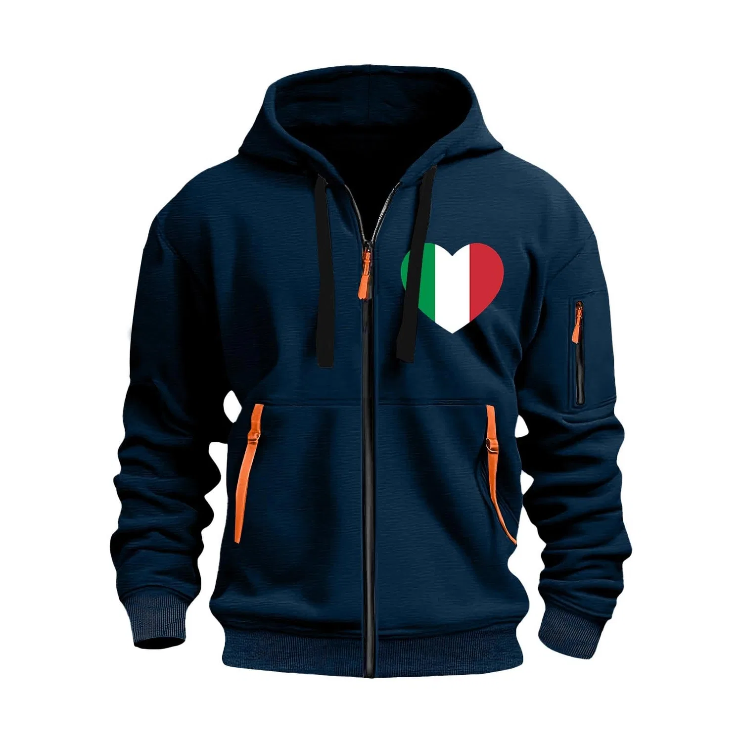 Мужская худи с капюшоном на молнии Italian Flag с принтом, Vintage, Z01-navy Uomo Quarter Zip Felpa Con Cappuccio — фото 3