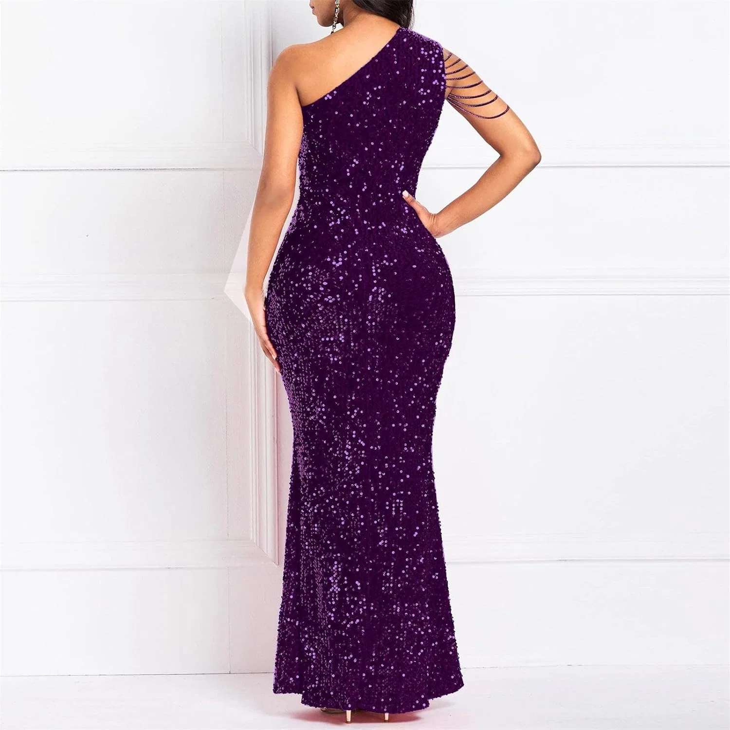 Женское вечернее платье с пайетками One Shoulder Mermaid, фиолетовый — фото 3