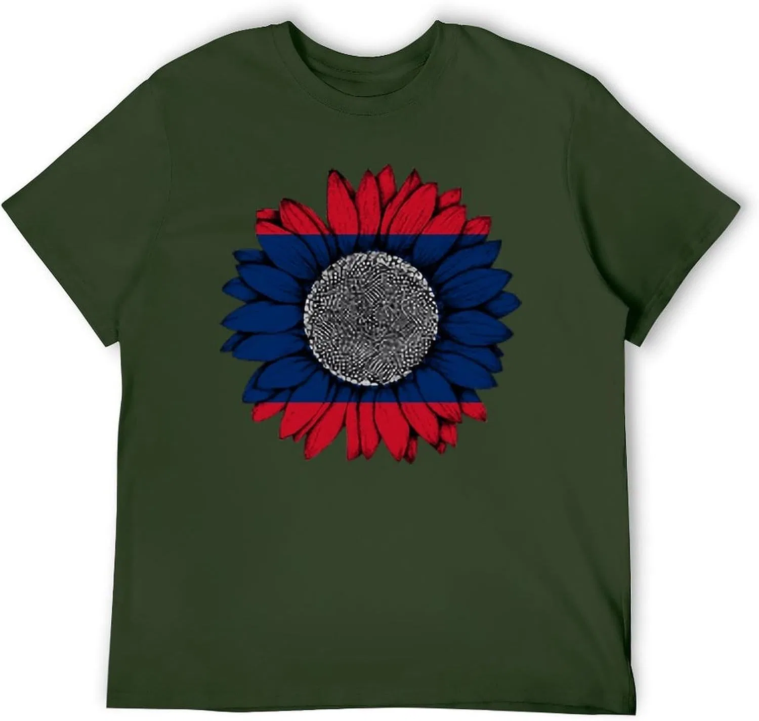 Мужская футболка с принтом флага, Vintage Sunflower Laos Lao, Army Green — фото 3