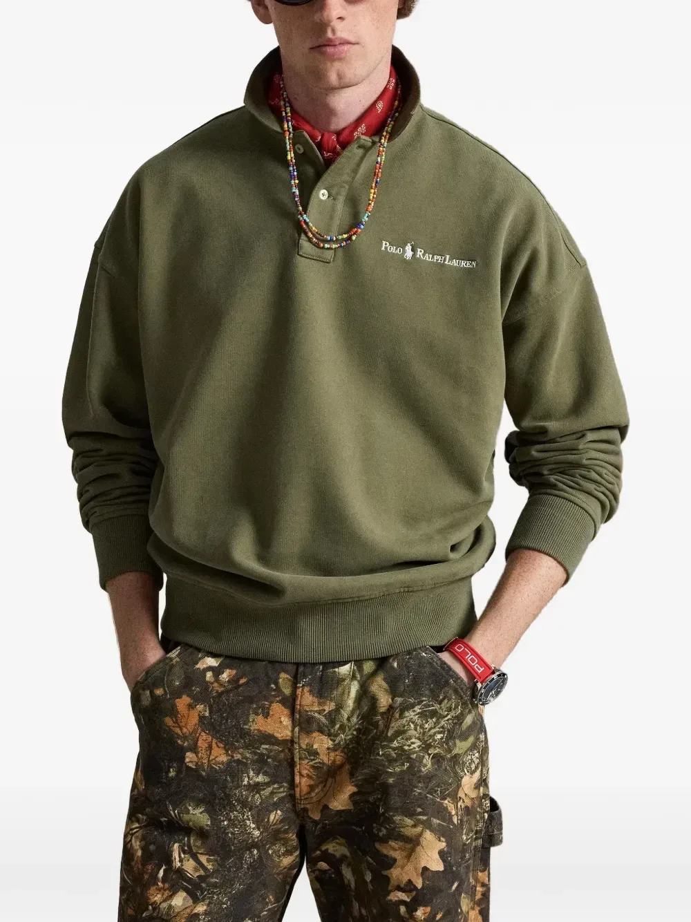 Толстовка с воротником и логотипом свободного кроя Polo Ralph Lauren, зеленый — фото 3
