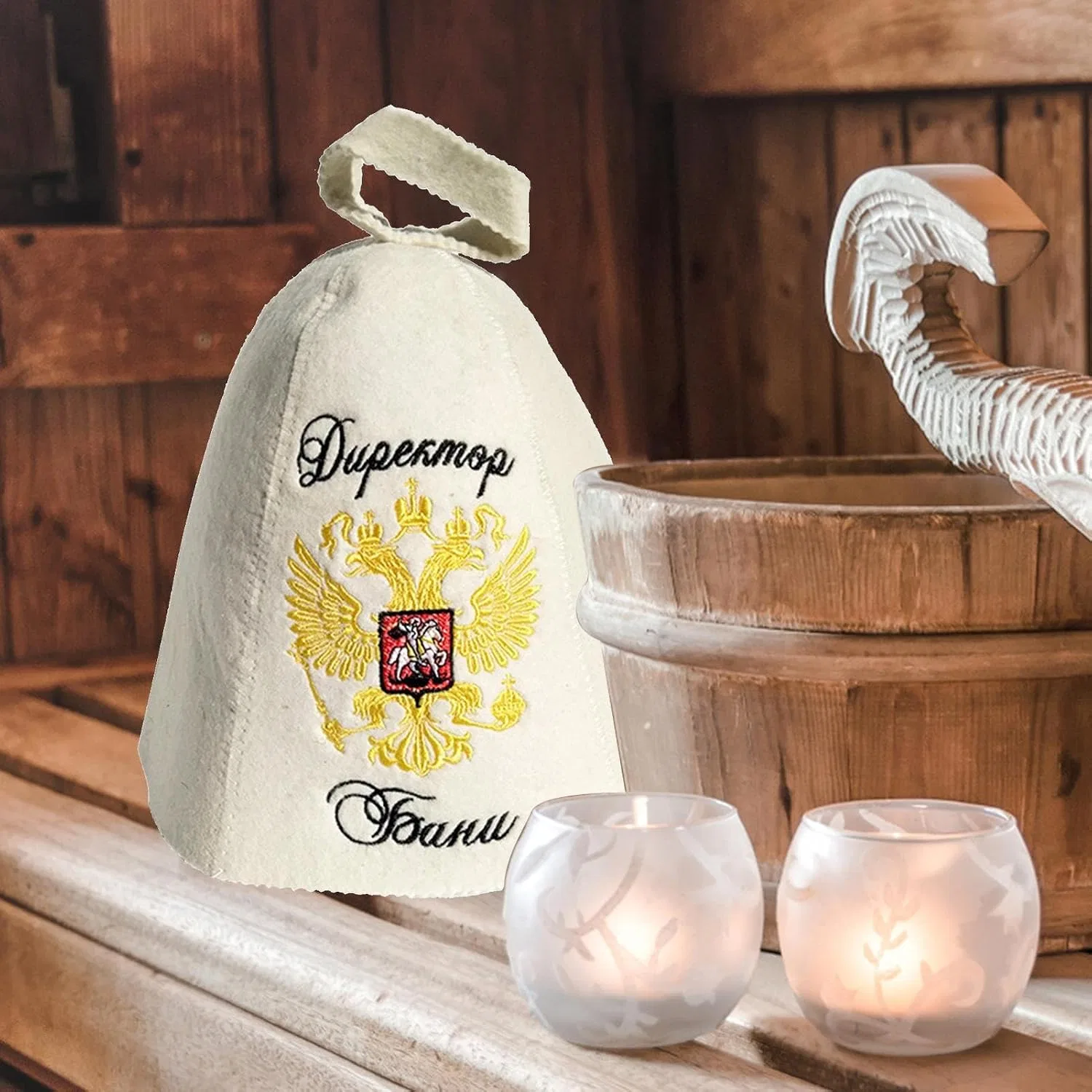 Шапочка для сауны из шерсти, 110 г, Белая Generisch — фото 2