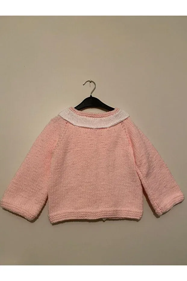 Детский кардиган с оборками для девочек Hand knitted girl ruffle cardigan El Örgüsü Cici Bebe, Powder Pink — фото 2