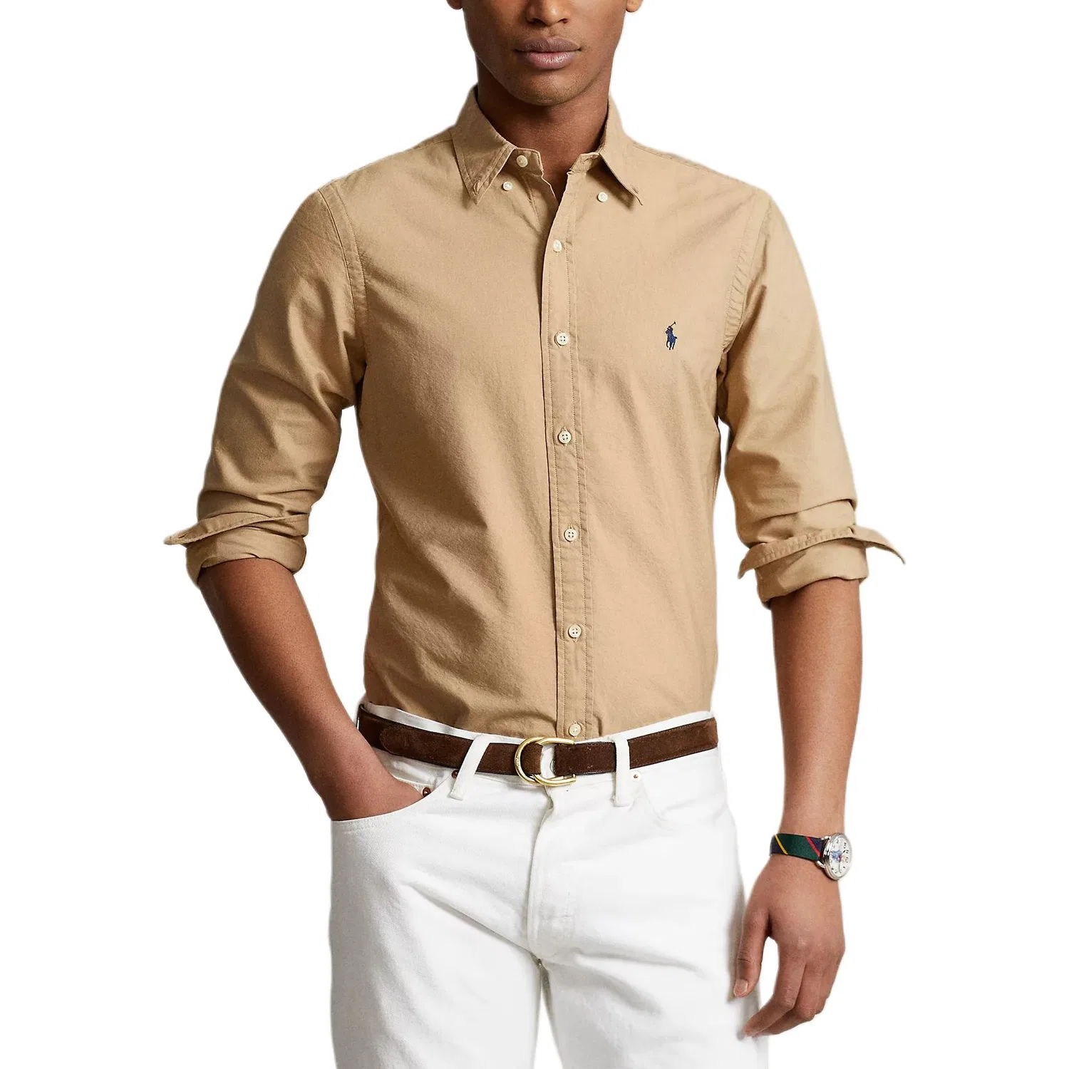 Рубашка Slim Fit, мужская, Polo Ralph Lauren, Khaki — фото 3