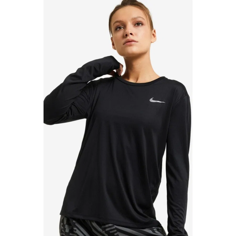 Женский лонгслив с длинным рукавом Pacer Nike, Черный