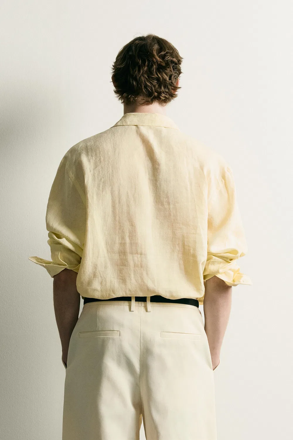 Поло из 100% льна ZARA, Pastel yellow — фото 3