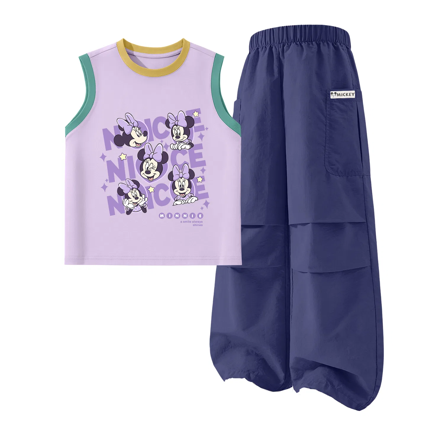 Детский спортивный костюм с круглым вырезом, дышащий, Disney, Minnie Yellow Purple