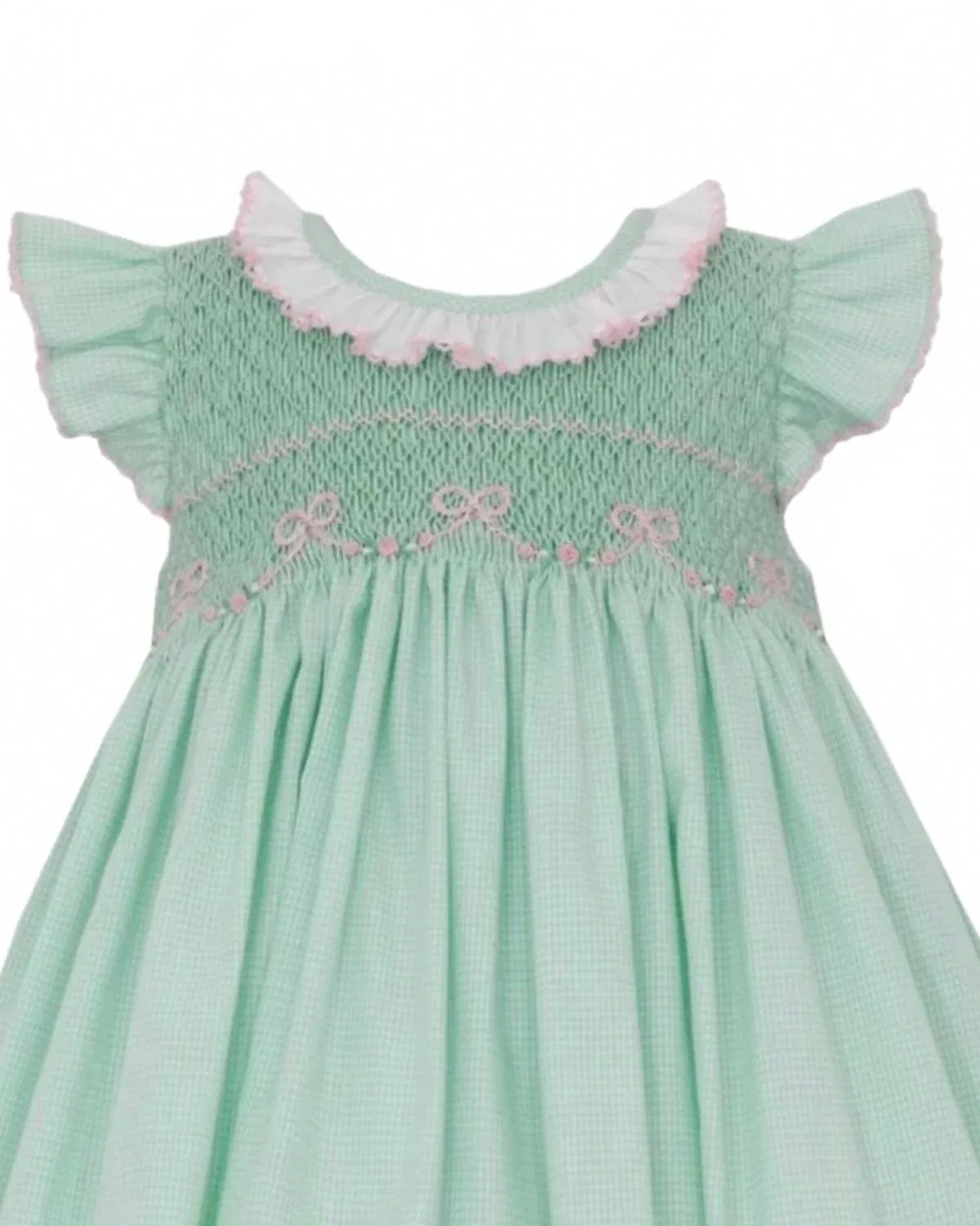 Детское платье для девочек без рукавов Harper Bows Smocked Anavini, Green/Pink — фото 2