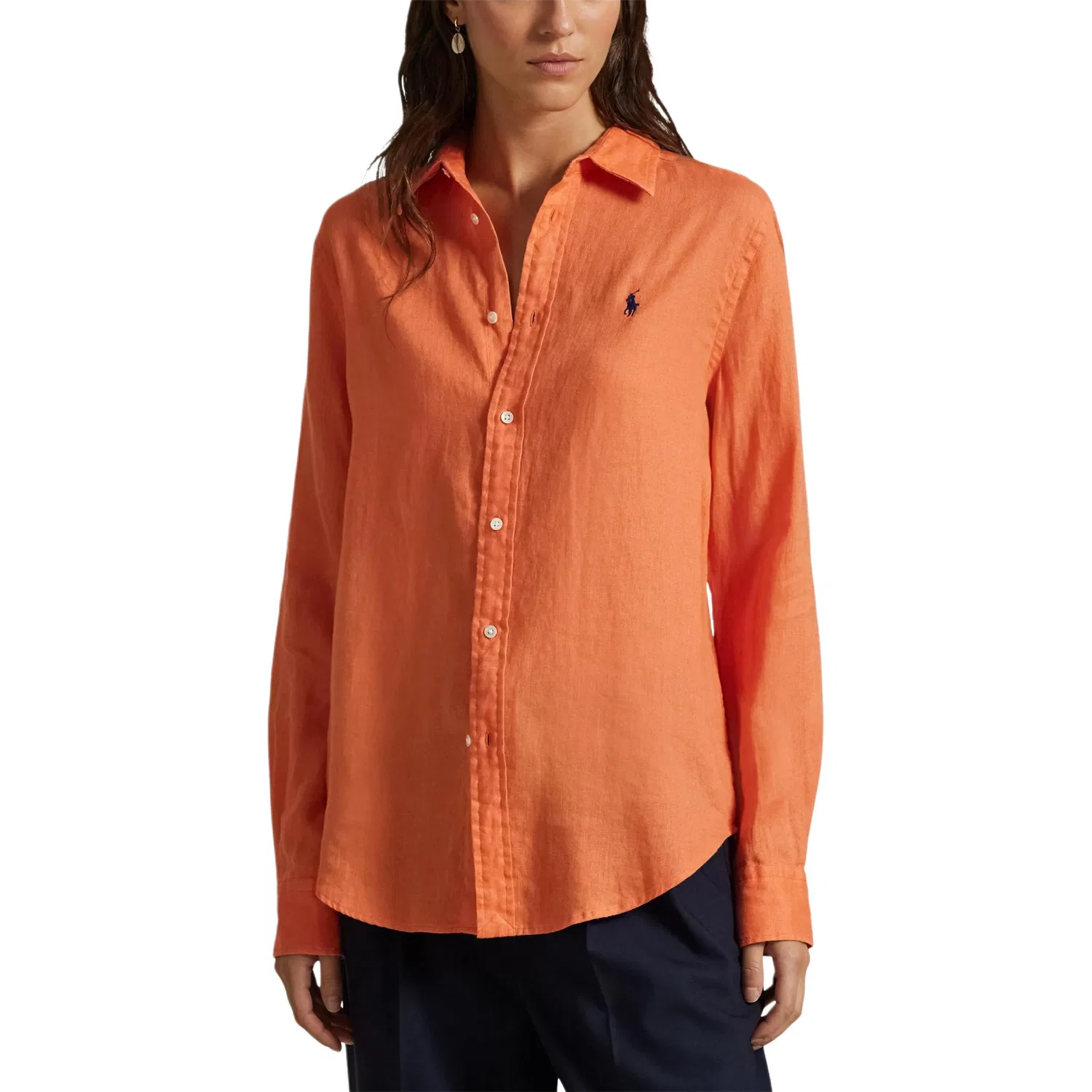 Женская рубашка с вышитым логотипом, с закругленным низом Polo Ralph Lauren, True Orange — фото 4