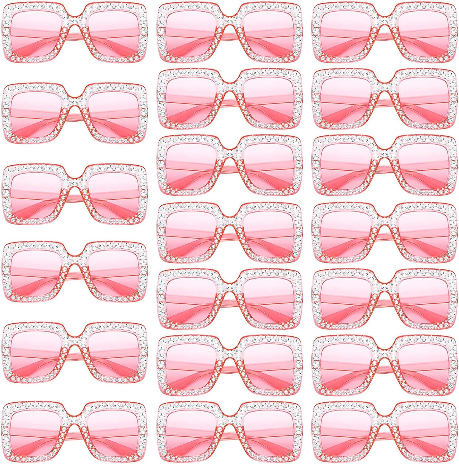 

Набор из 10/20 больших квадратных солнцезащитных очков с кристаллами в стиле ретро с бриллиантовыми блестками, сверкающие диско-очки, сувениры для вечеринки Geopty, 20-pink