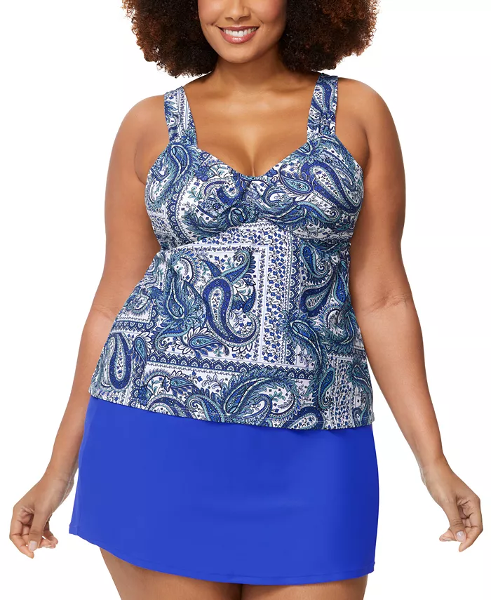 

Модный топ-танкини Rimini размера Plus и юбка для плавания Bravo Raisins Curve, синий