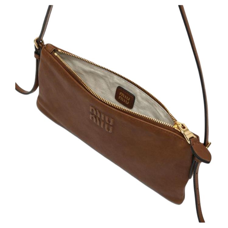 MIU MIU Кожаная сумка через плечо, коричневая модель Crossbody Bag — фото 4