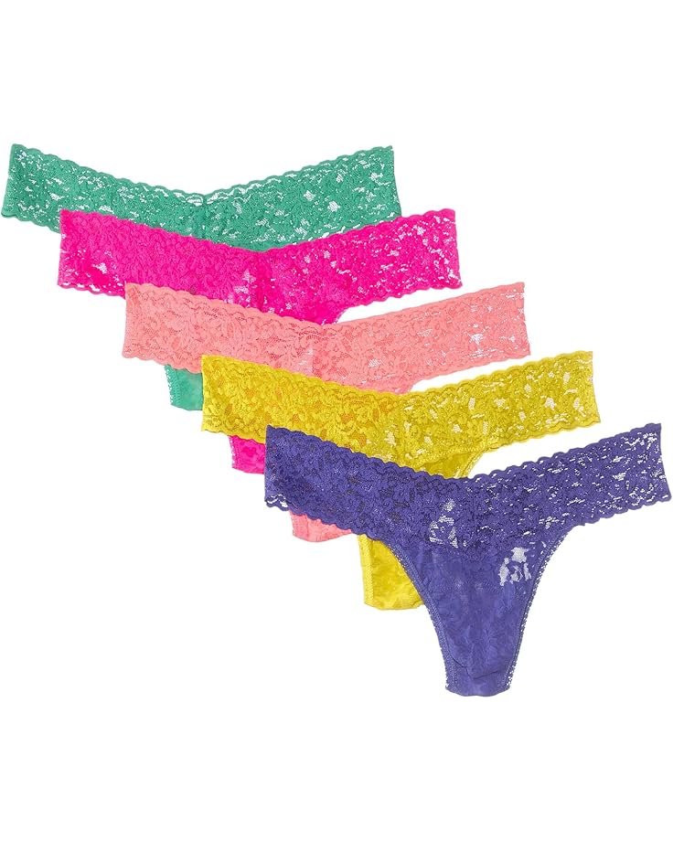 

Стринги Hanky Panky Signature Lace Petite Low-Rise Thong 5-Pack, цвет Fiesta Pink/Neon Coral/Sunshine Yellow/Agave Green/African Viole