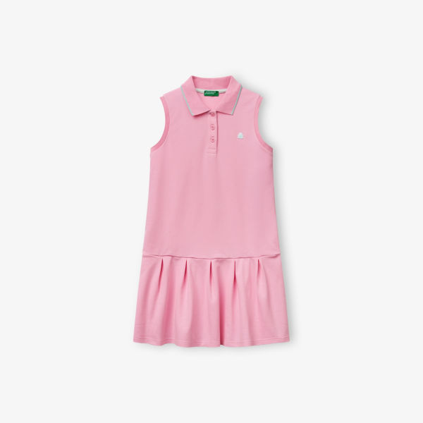 

Платье-поло Benetton с вышитым логотипом, розовый