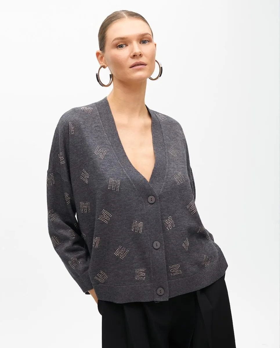 

Женский кардиган с логотипом из страз по всей поверхности и застежкой на пуговицы Lola Casademunt, серый