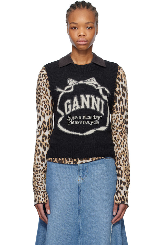 

Графический жилет с бантом Ganni, цвет phantom