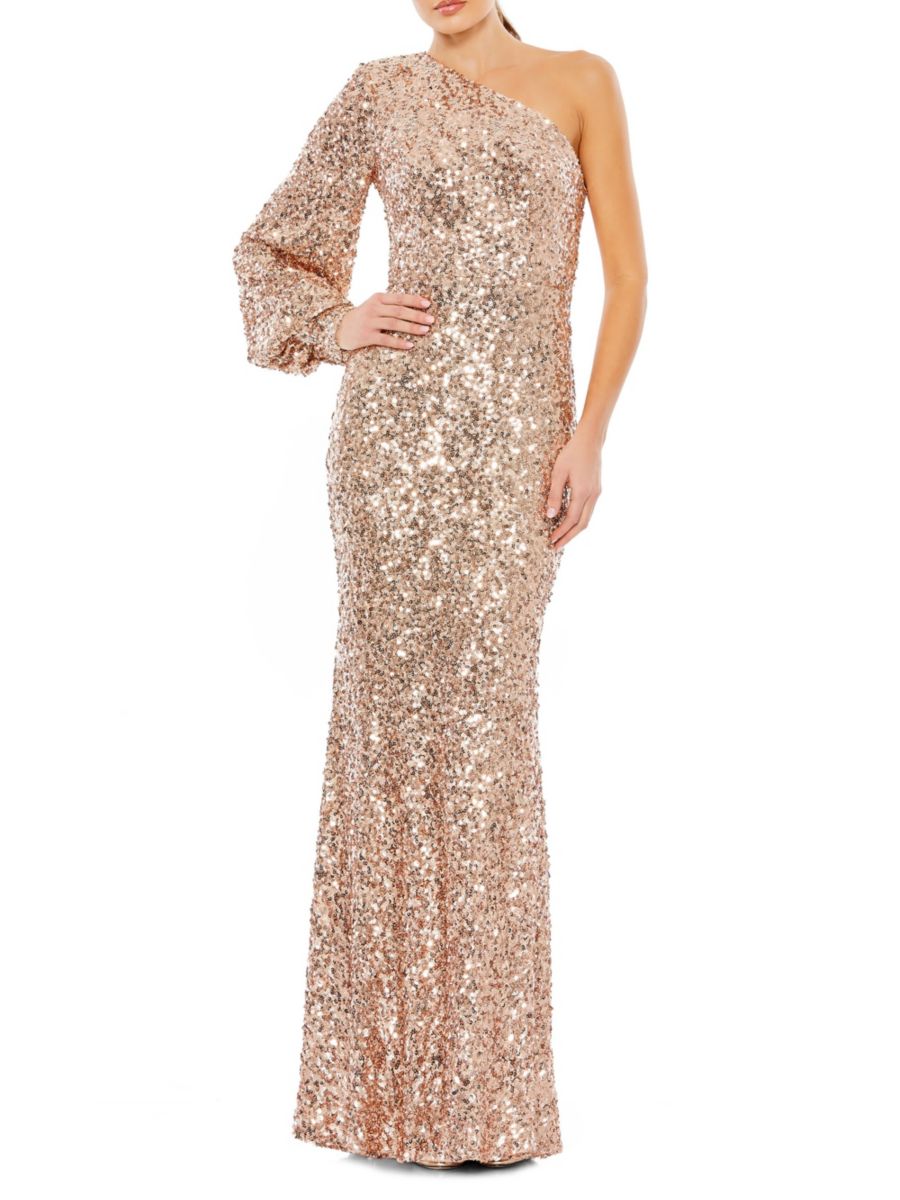 

Платье на одно плечо с пайетками Mac Duggal, цвет Rose Pink