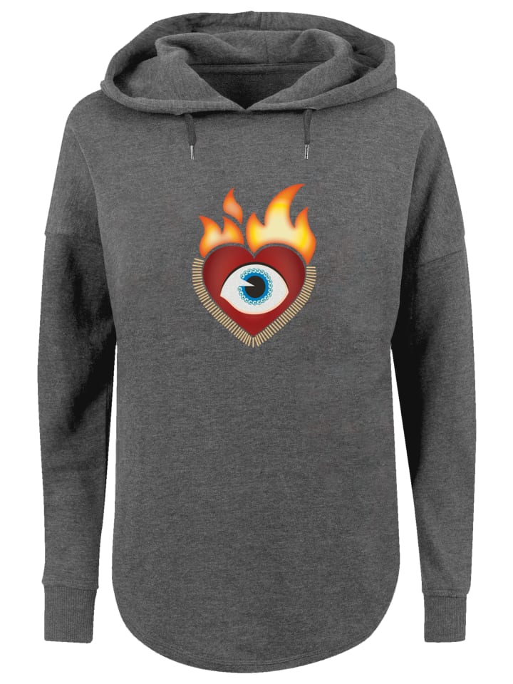 

Пуловер emoji couture Oversized Hoodie Heart on flames eye and golden beads, цвет charcoal