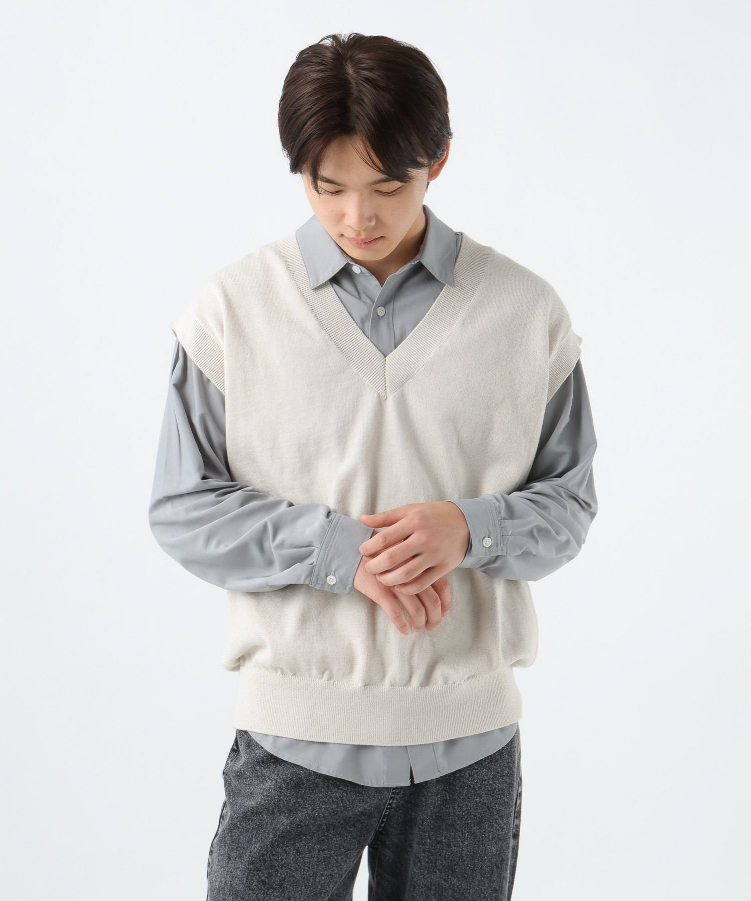 КОМПЛЕКТ ИЗ 2 ШТУК: РУБАШКА*МАЙКА/И ЛЮБОЙ ДРУГОЙ/593390 GLOBAL WORK, Blue x Ivory Vest