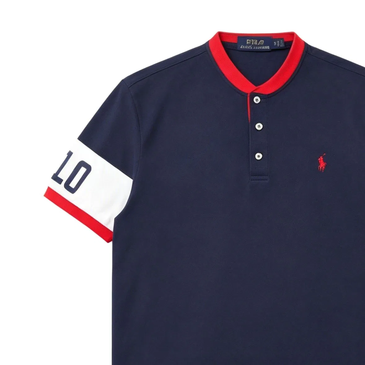Футболка Polo Ralph Lauren с воротником Henry синяя — фото 3