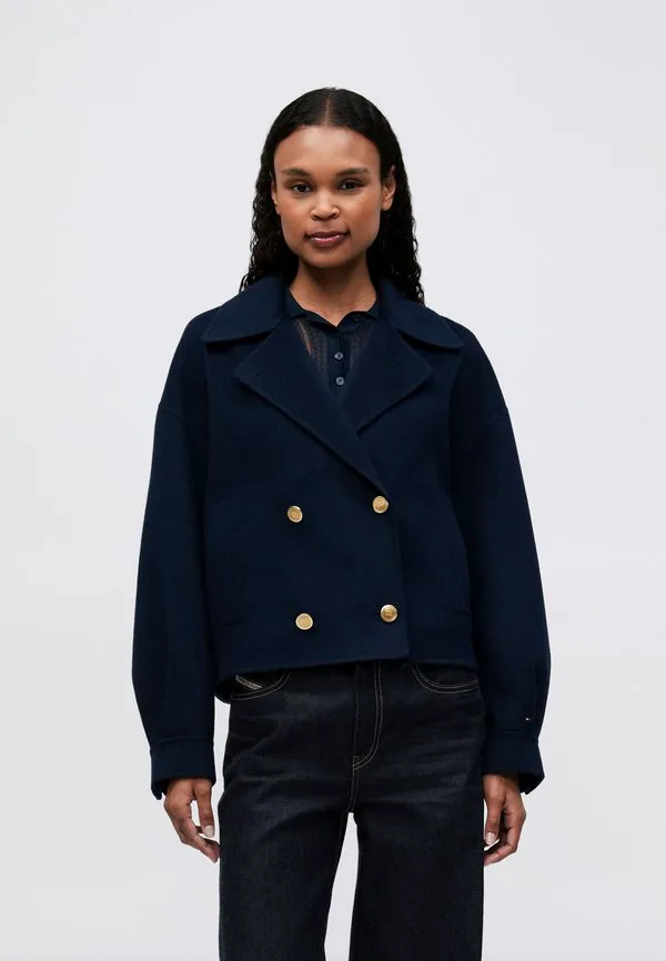 Двубортное летнее пальто-бушлат из шерстяной смеси Tommy Hilfiger, Dark Night Navy