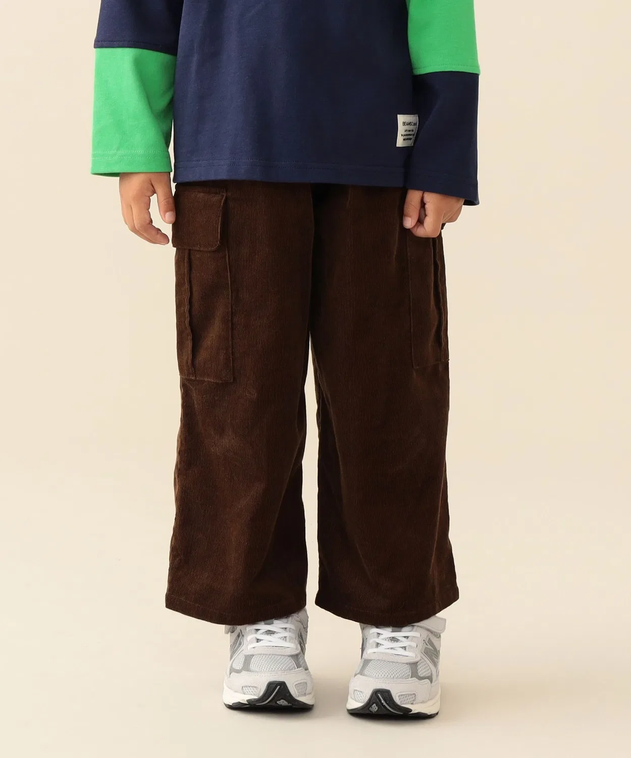 Детские прямые карго-брюки с большими карманами, Corduroy BEAMS mini, Brown