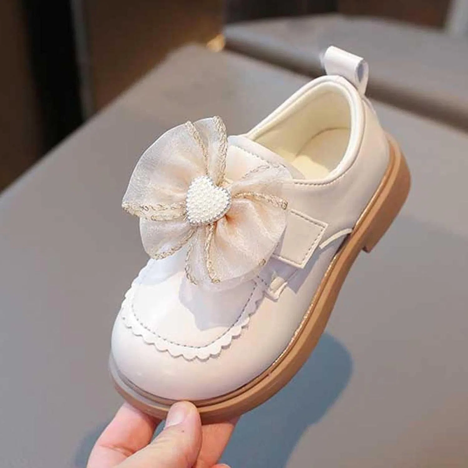 Детские туфли Мэри Джейн с бантом для девочек Zzalalana, Beige — фото 2