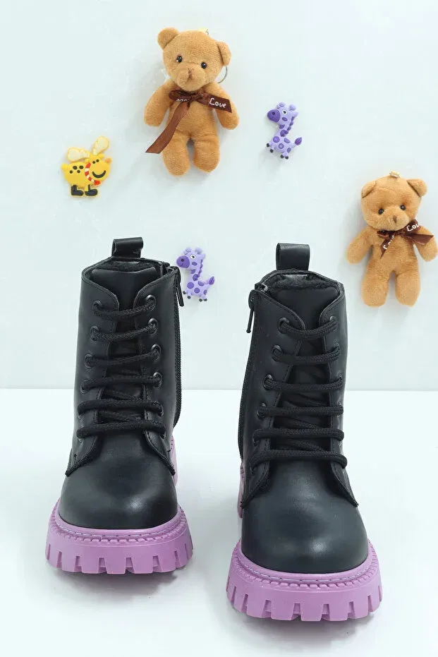 Детские ботинки для девочек на плоской подошве Moda Lime, Skin Black Lilac — фото 3