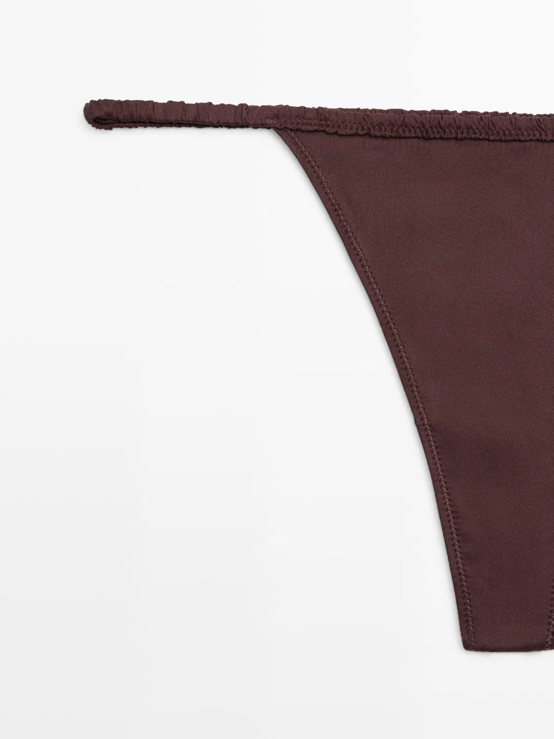 Шелковые стринги с кружевной отделкой Massimo Dutti, коричневый — фото 4