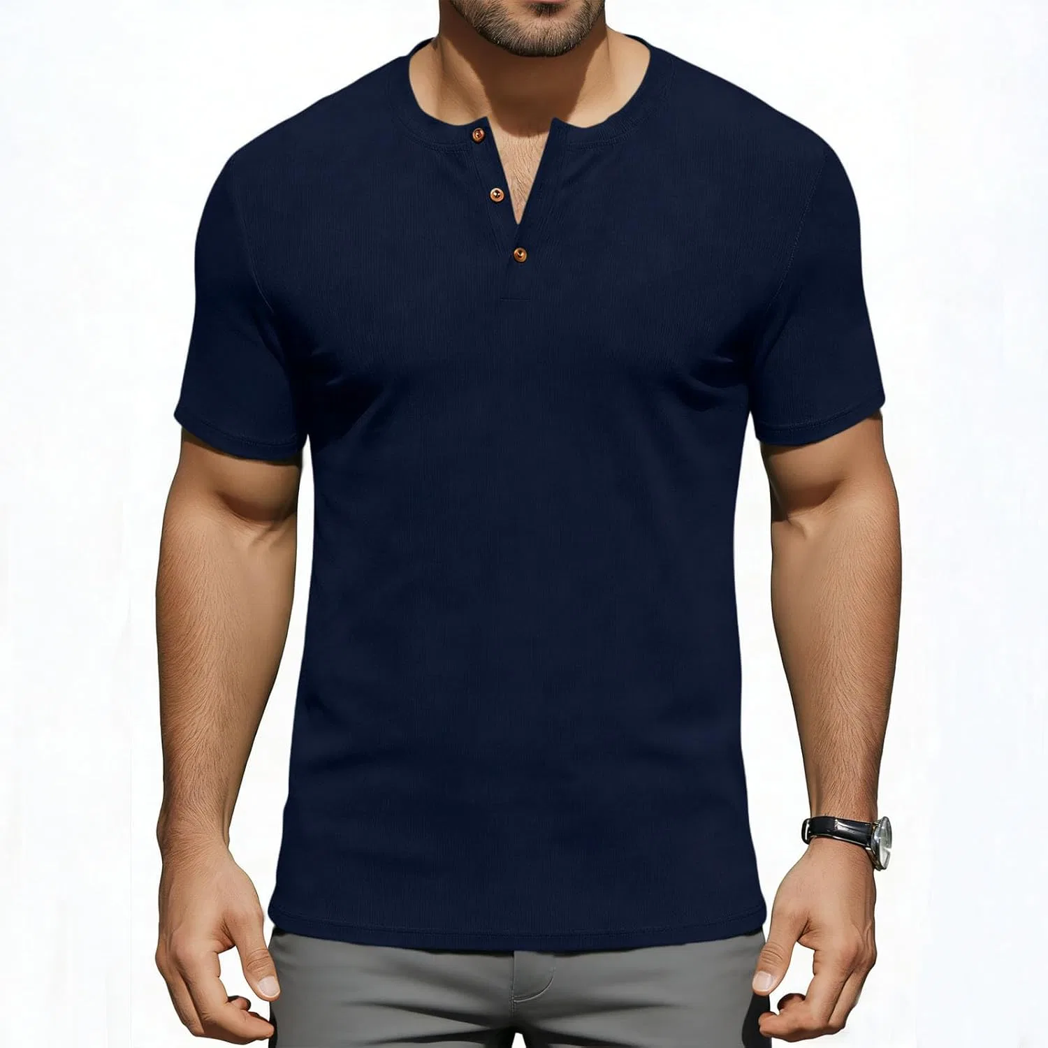 Мужская футболка-поло с тремя пуговицами Slim Fit, Navy — фото 2