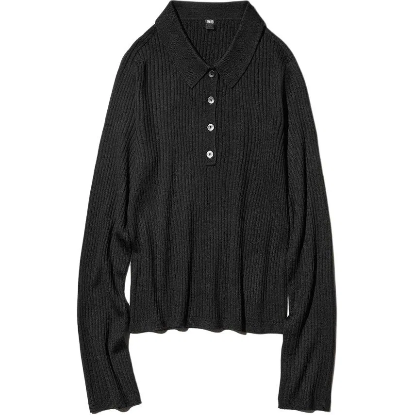 Женский свитер с поло-воротником Black UNIQLO, Black