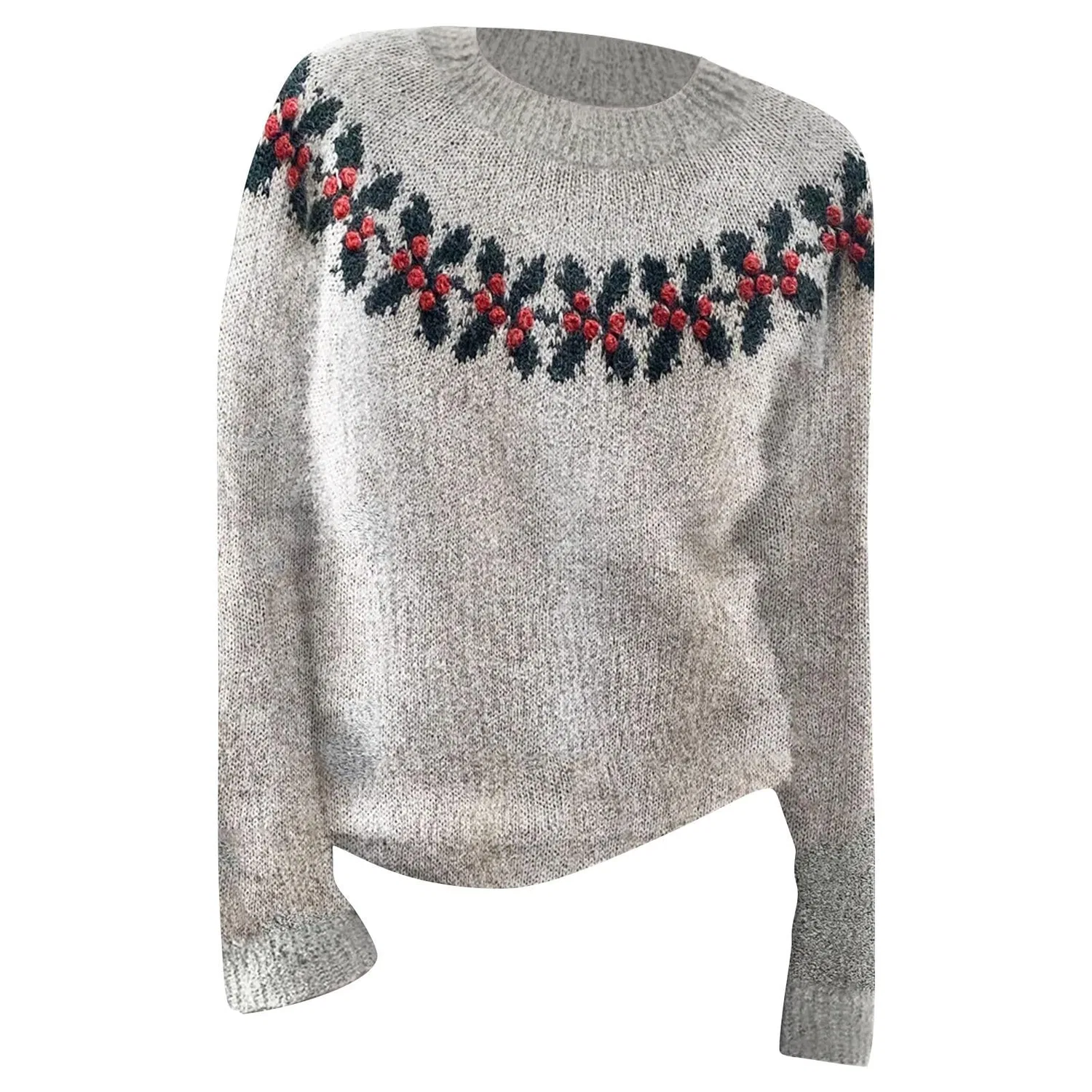 Женский свитер с принтом Fair Isle HUIFUAO, Z23 Grey — фото 4
