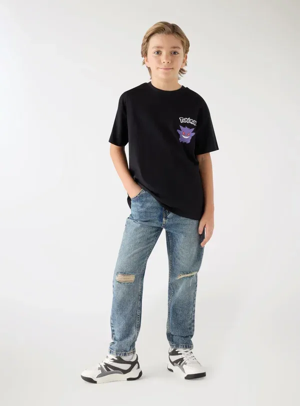Брюки джинсовые Con strappi unita, Terranova, Blu Denim Medio, синий