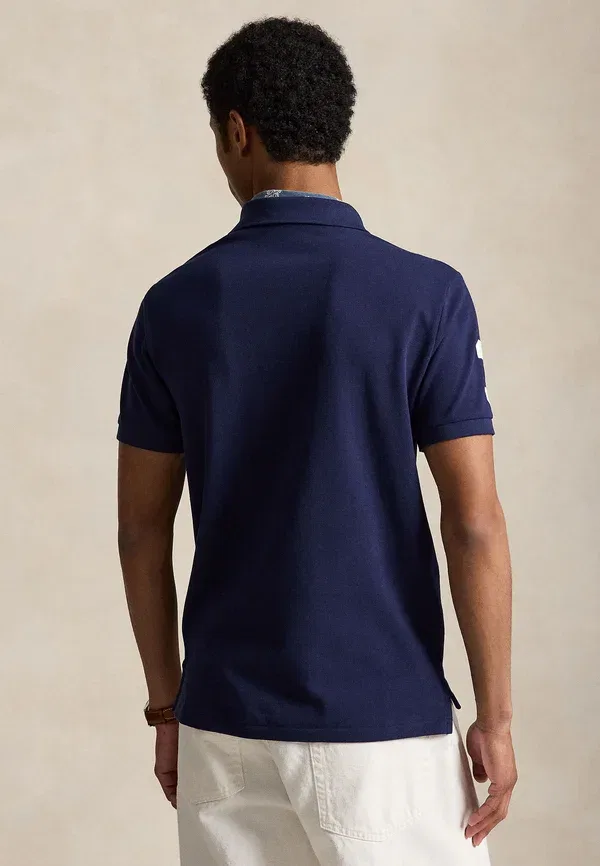 Футболка поло с вышивкой Custom Slim Fit Big Pony Mesh Polo Shirt, Polo Ralph Lauren, Newport темно-синий/Nevis — фото 3