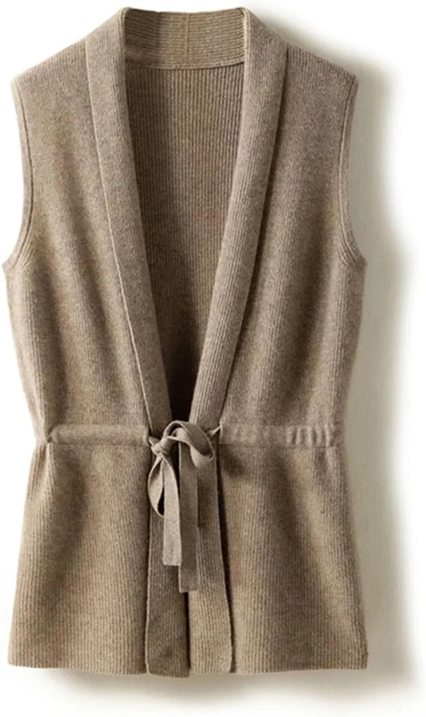 Женский жилет без рукавов Wool V-neck Lace-up, бежевый — фото 3