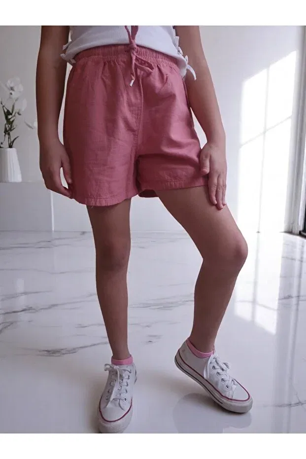 Детские шорты для девочек льняного вида Scarlet girls linen look shorts Reka Tekstil, Dried Rose