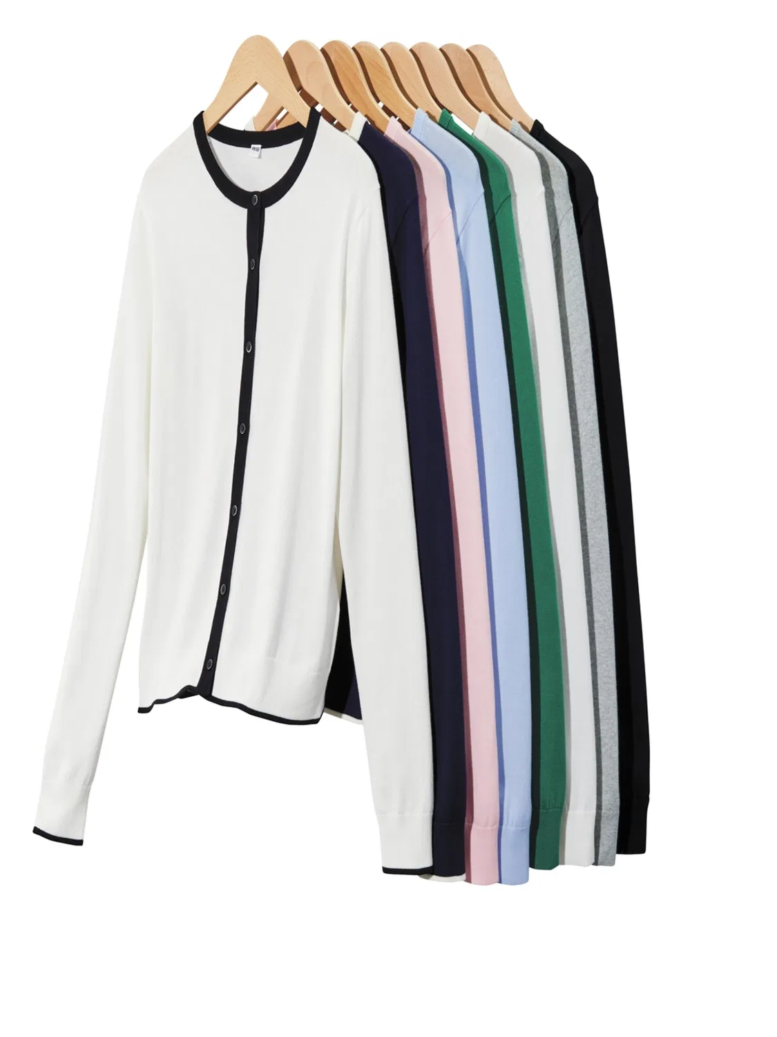 Кардиган вязаный из хлопка и модала с круглым вырезом Uniqlo, светло-синий — фото 2