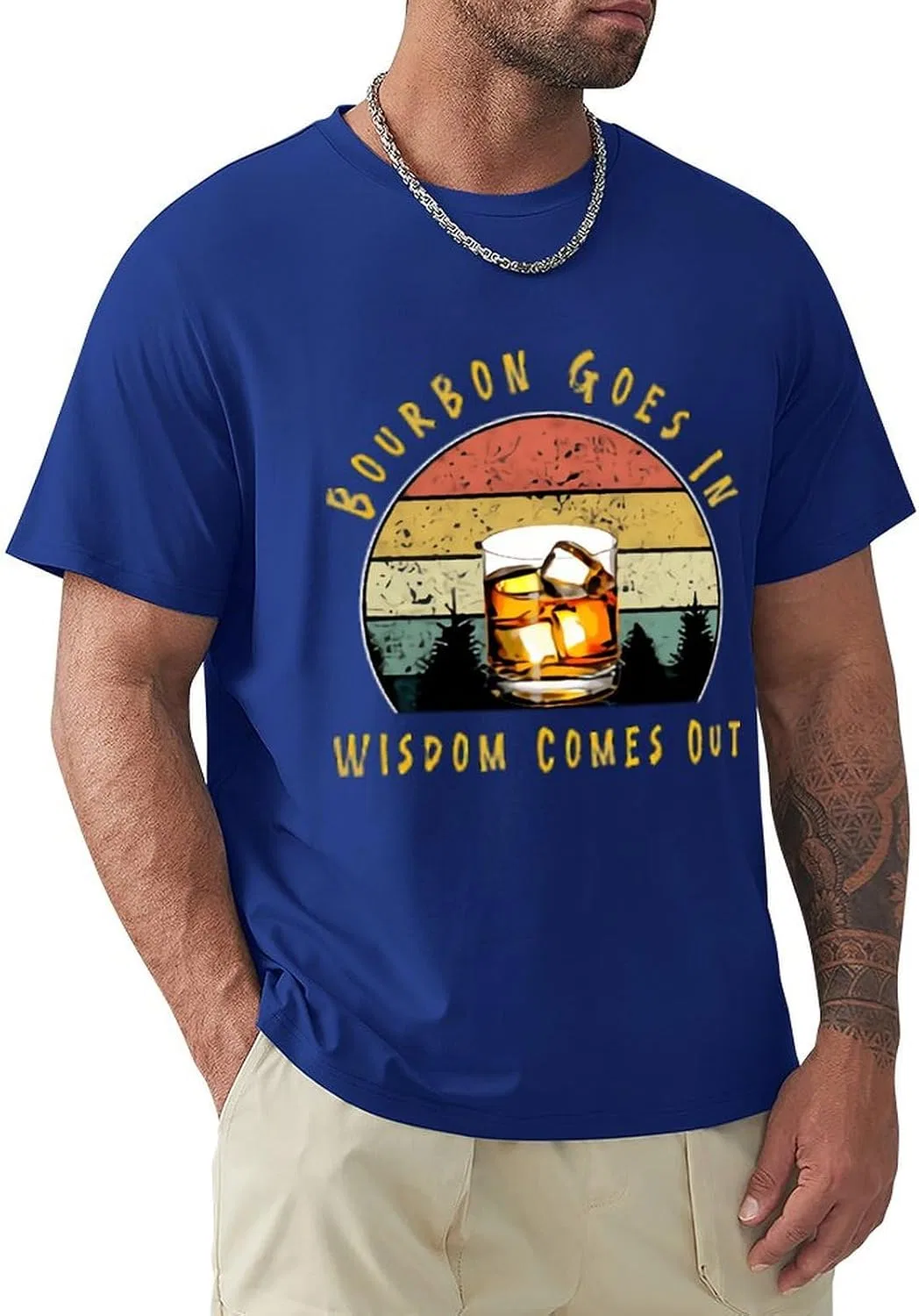 Мужская футболка с принтом Bourbon Goes in Wisdom Comes Out, Blue