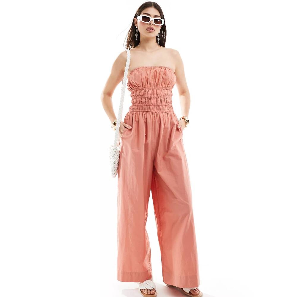 

Комбинезон Asos Design Ruffled Top And Wide Legs, розово-бежевый