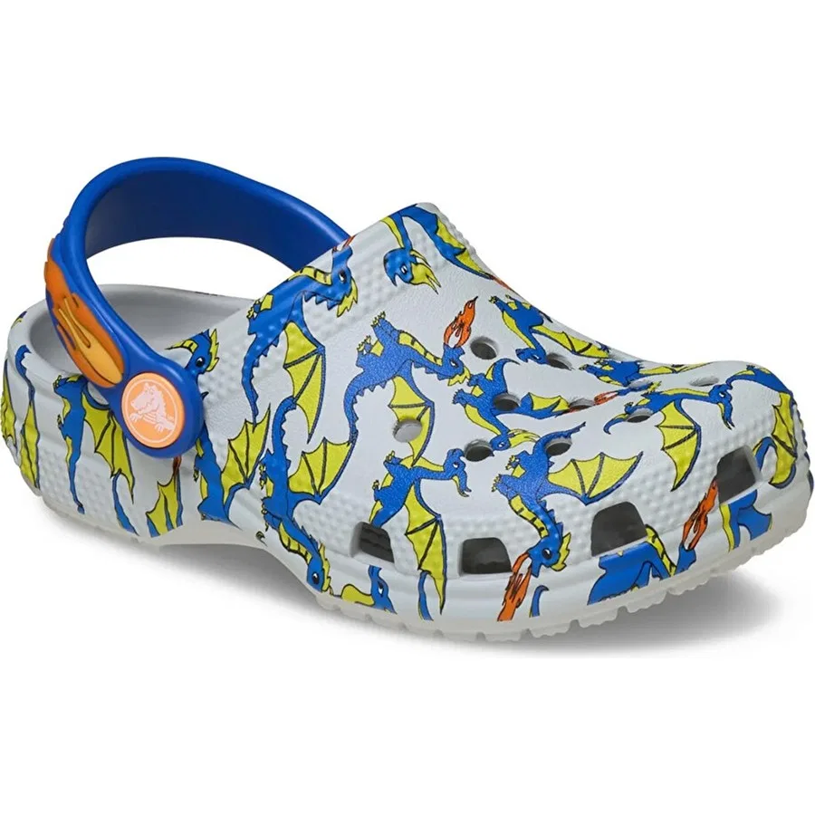 Тапочки для мальчика Classic Dragon Graphic Clog Crocs, Белый — фото 2