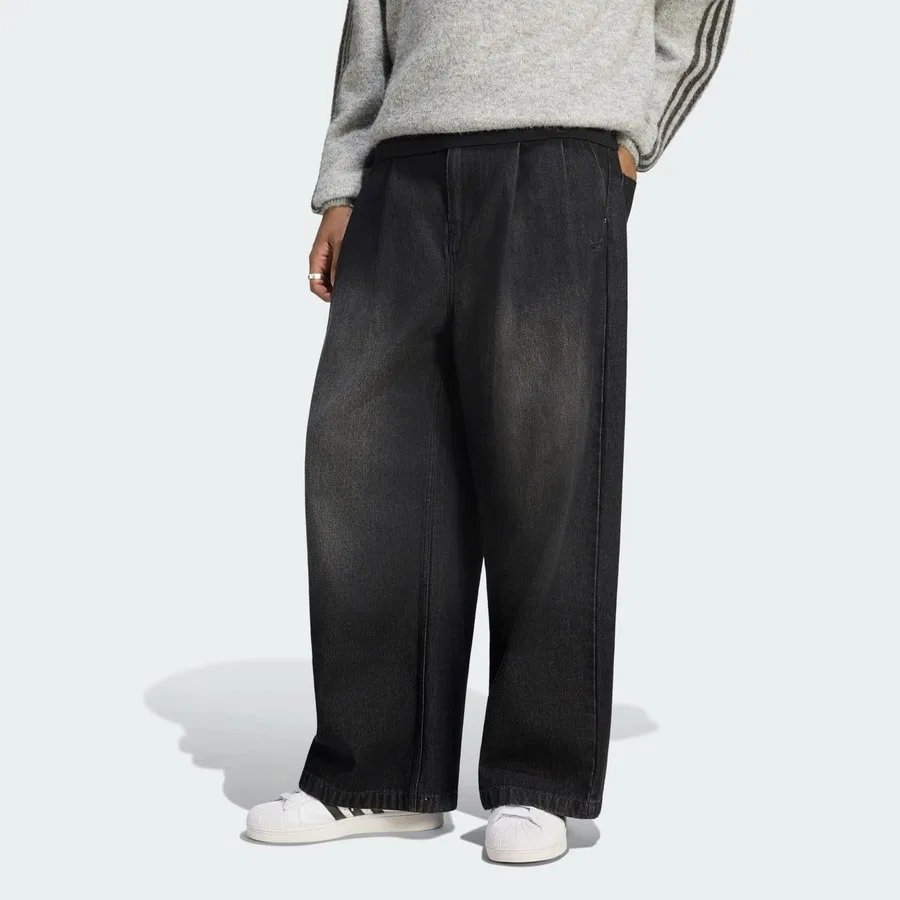 Джинсы свободного кроя с завышенной талией Originals IB6955 Jeans Mid-Rise Wide Leg adidas, Черный