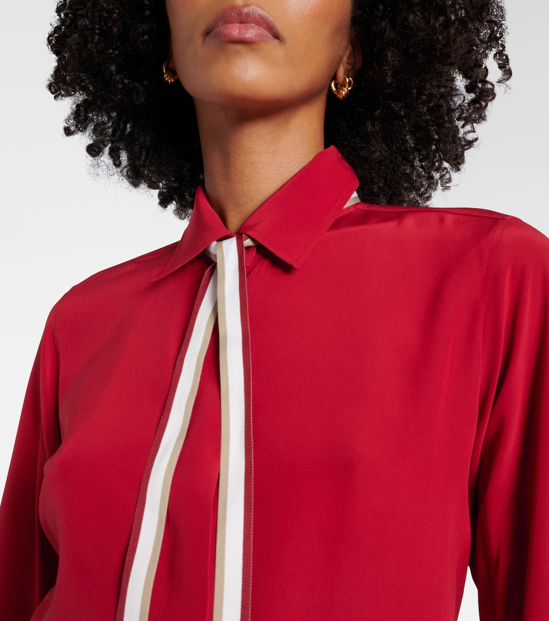 Блузка из шелкового крепа Аполлон с бантом Max Mara, Rosso — фото 4