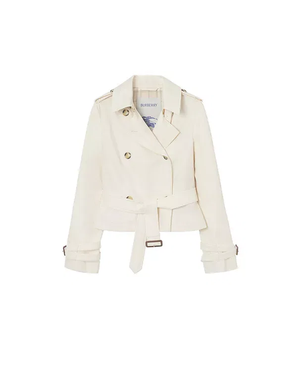 Женское пальто-тренч укороченное из тропической габардины Swarby Burberry, Tundra White — фото 2