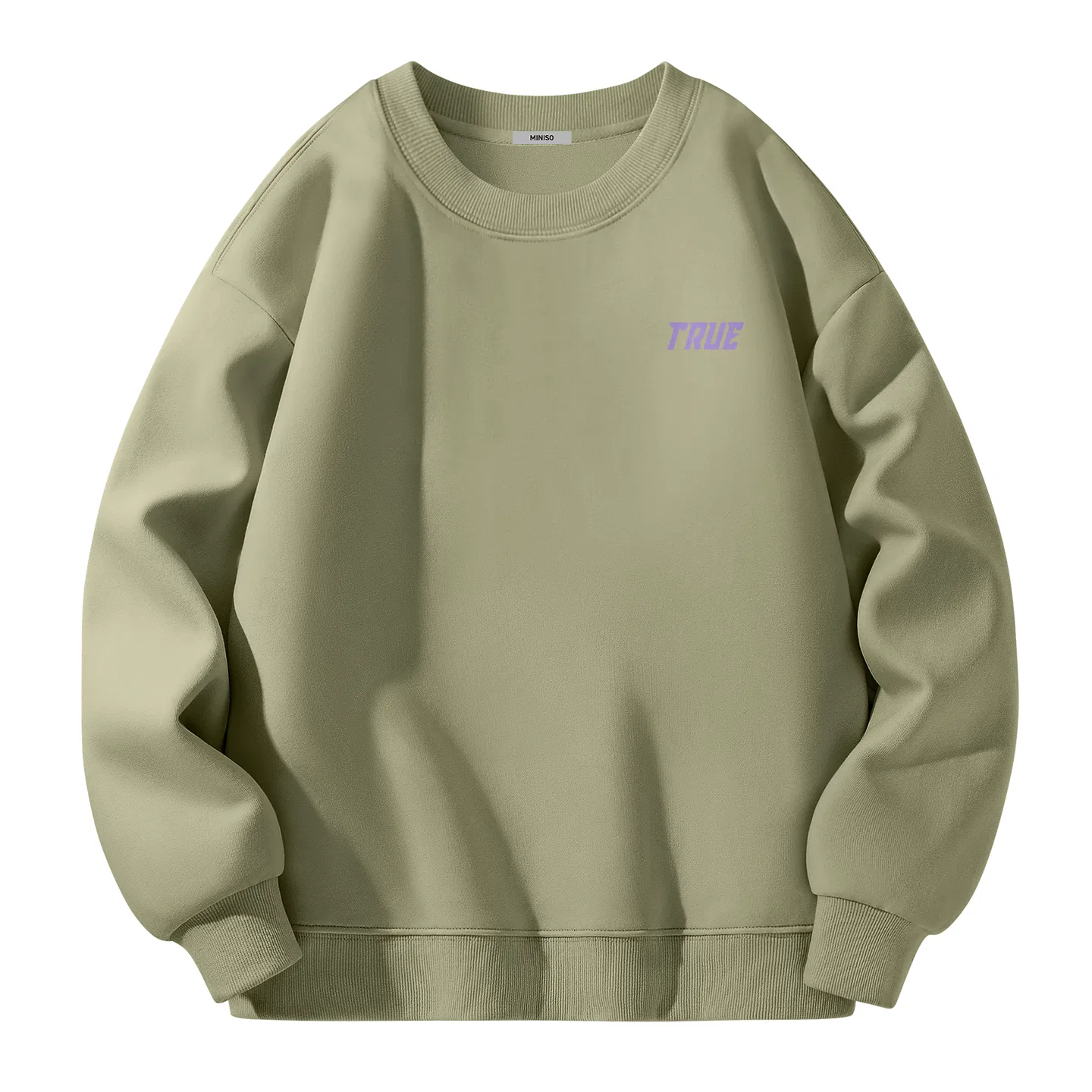 Детский свитшот без половых признаков с круглым вырезом MINISO, Цвет: Spring Fall Gray Pea Green (Mystic Purple Future Chest Logo)