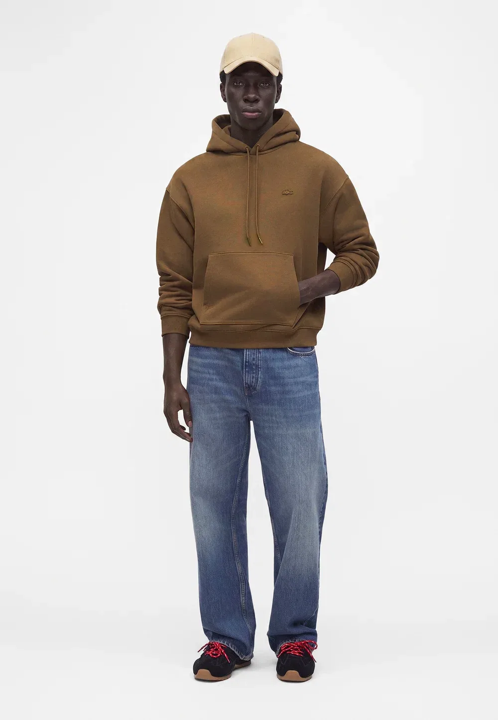 Худи Lacoste Marron Café, унисекс, однотонный, с капюшоном