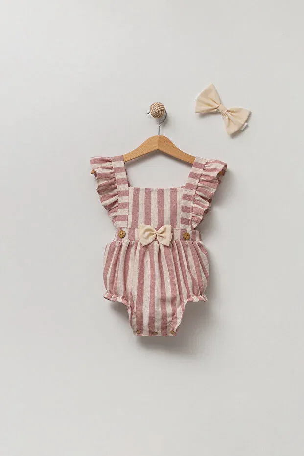 Детский комбинезон для девочек с принтом полоска Bandana Romper Jumpsuit Set 3512 Generic Brands, Dried Rose