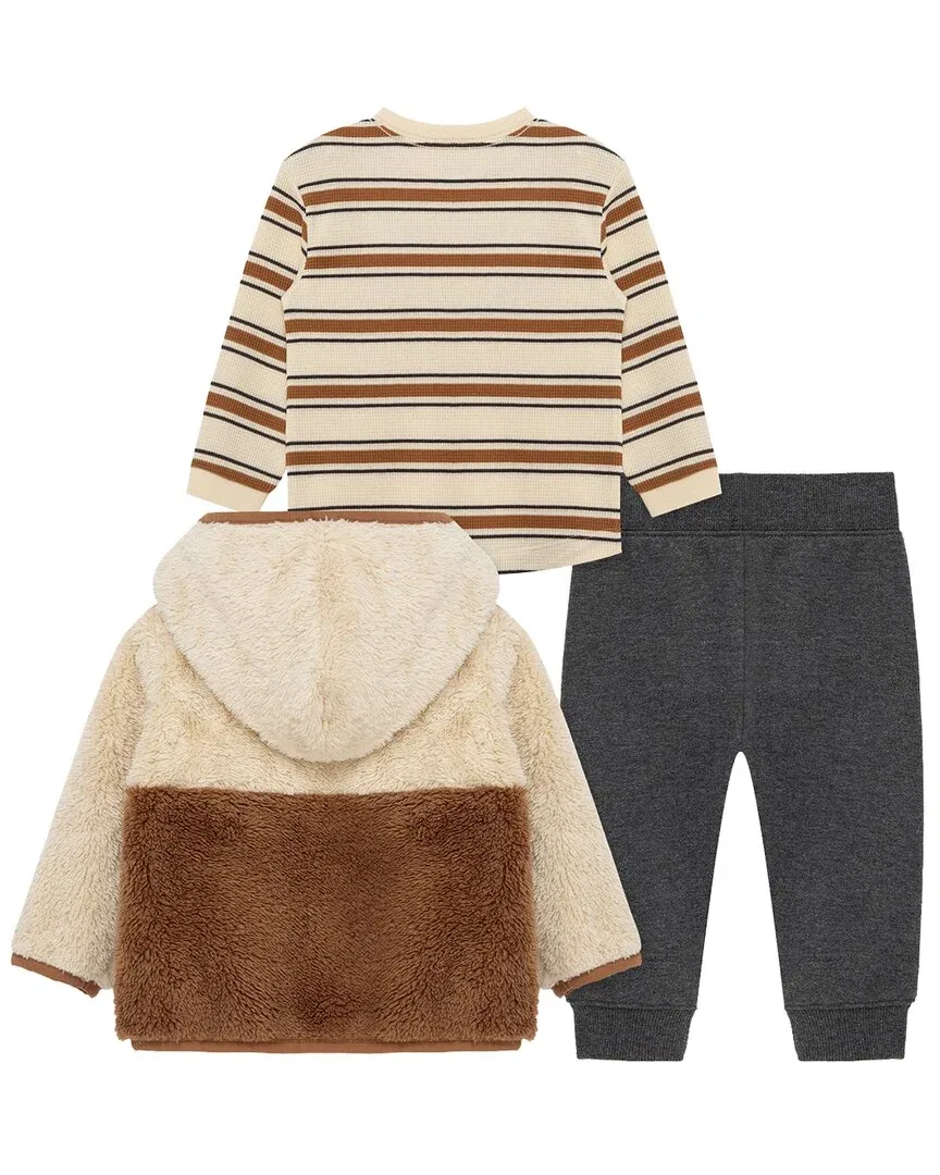Детский комплект из 3 предметов с курткой-шепаркой Little Me Bear Sherpa Set, красный — фото 2